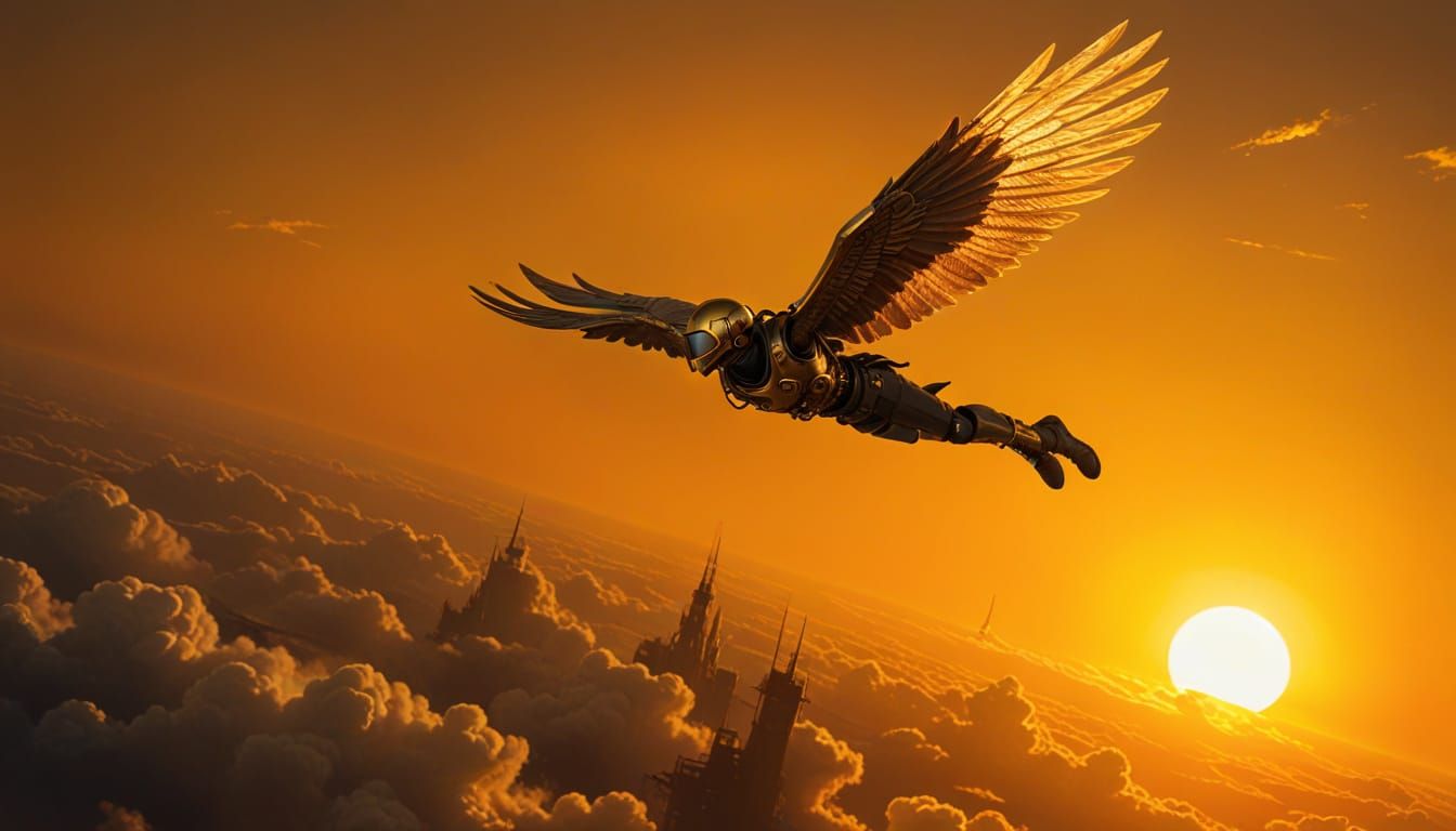 Steampunk Icarus Soaring to the Sun