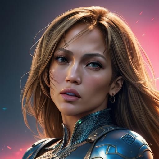 Hyperrealistic Portrait of Jennifer Lopez as Splash Art