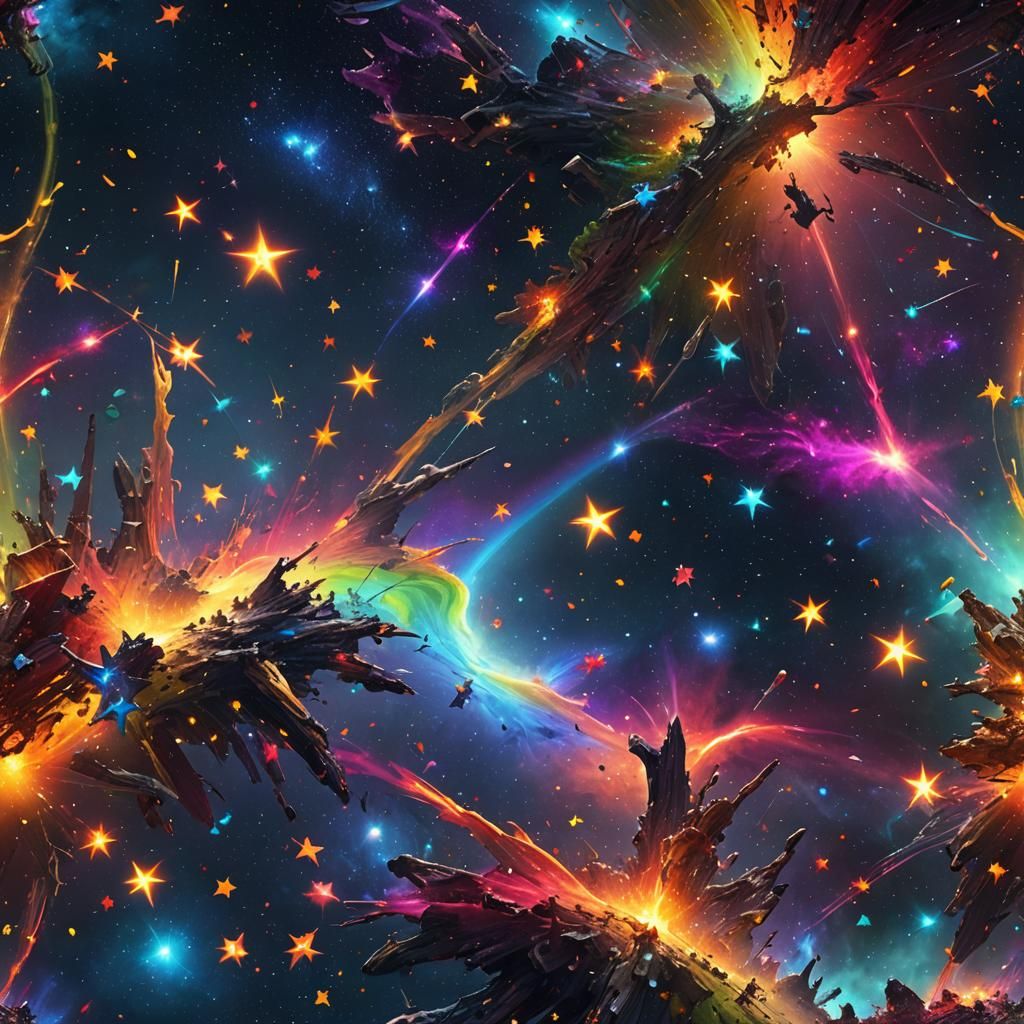 Rainbow Stars in Fantastical Outer Space Art