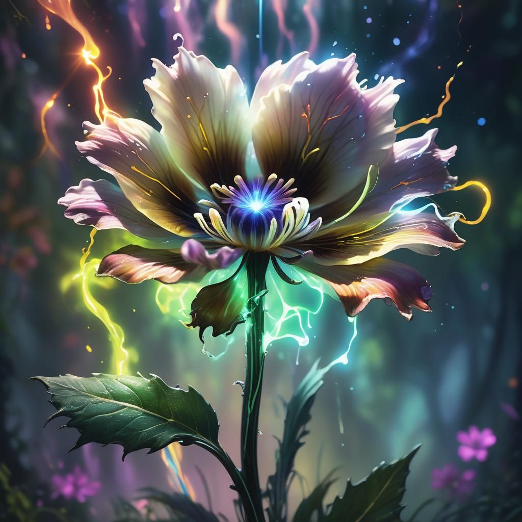 Enchanted Flower Emitting Electric Essence in Forest