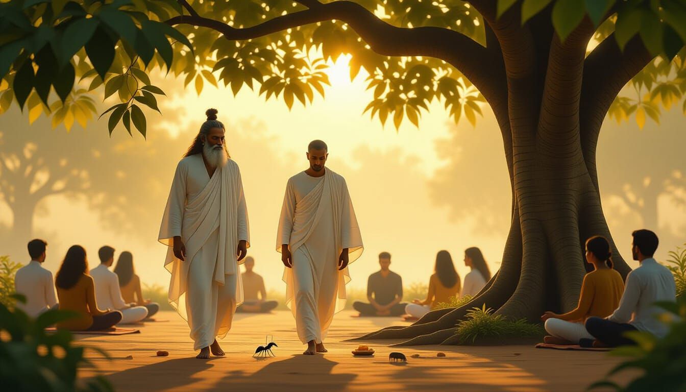 Mystical Ashram Garden at Sunrise: Radiating Calm