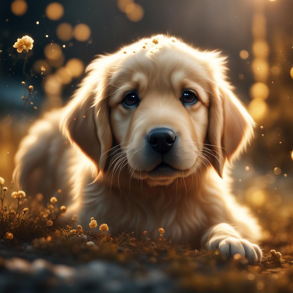 Golden Retriever Puppy in Detailed Matte Painting