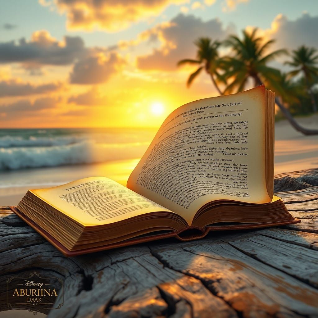 Surreal Beach Scene with Golden Doorway Emerging from Vintag...