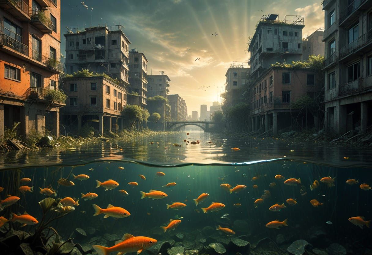 Abandoned City Submerged in Radiant Waters