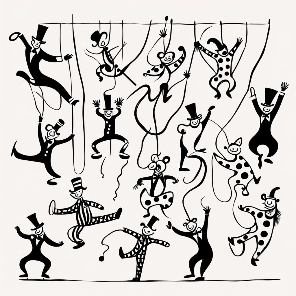 Circus Performers in Black Ink Style
