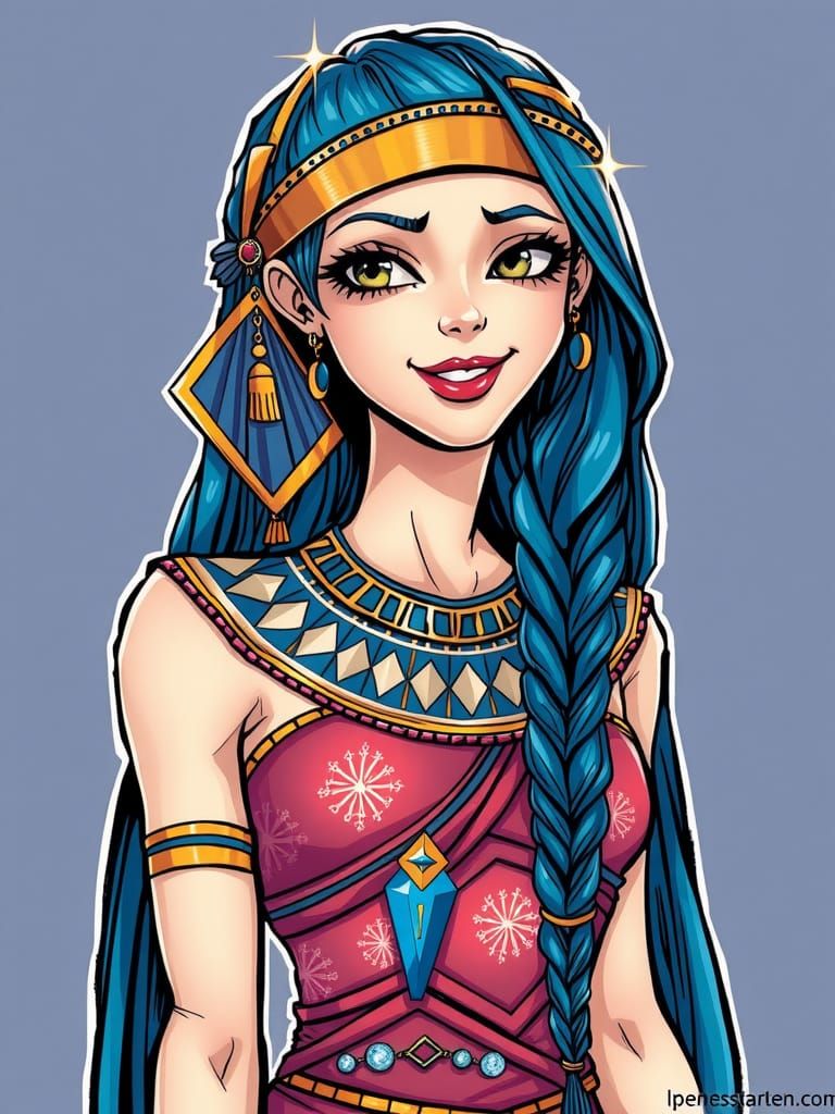 Egyptian Queen with Blue Hair, Pen and Ink Comic