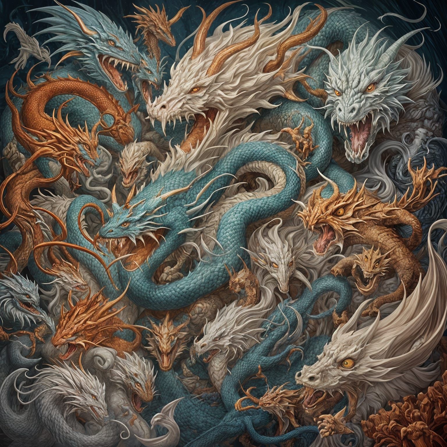 Detailed Dragon Painting in Surrealist Style
