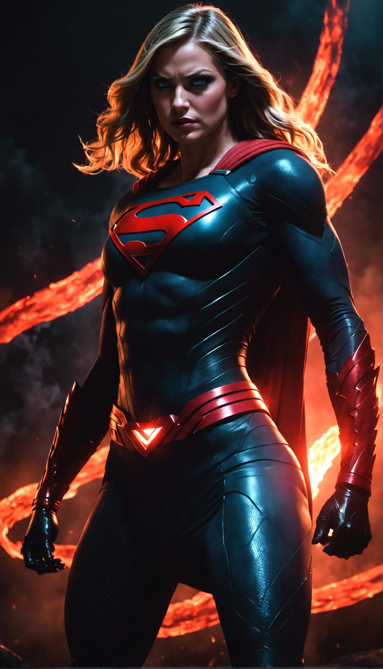 Evil Supergirl with Glowing Aura, Cinematic Film Still