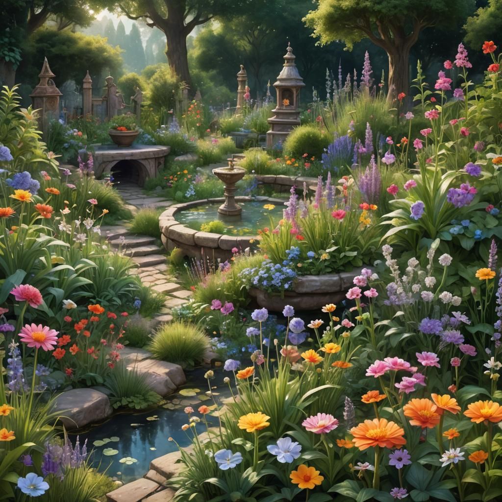 Mystical Alchemist in a Tranquil Garden