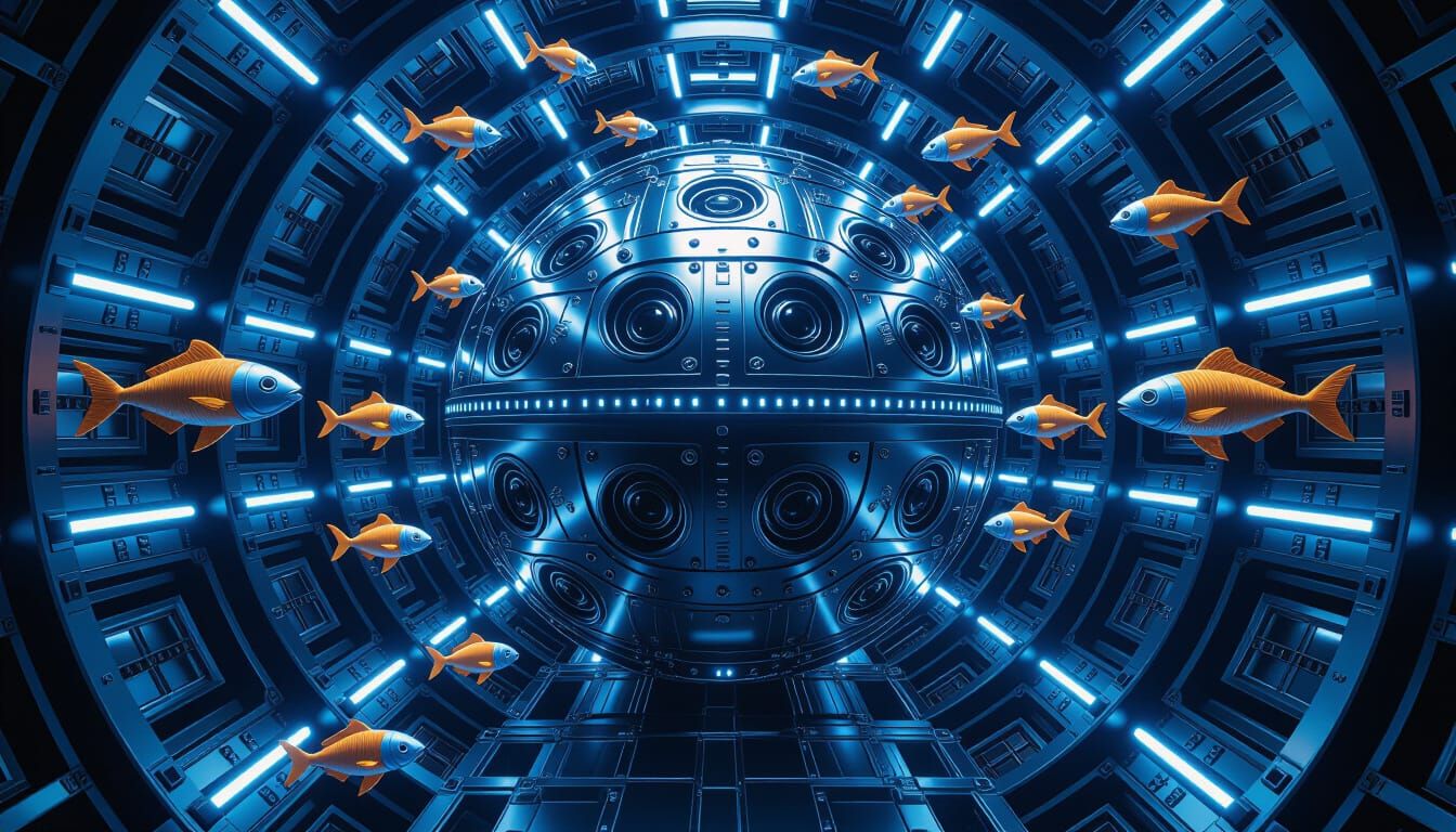 Mechanical Creatures on Sphere in Apple Vision Pro Style