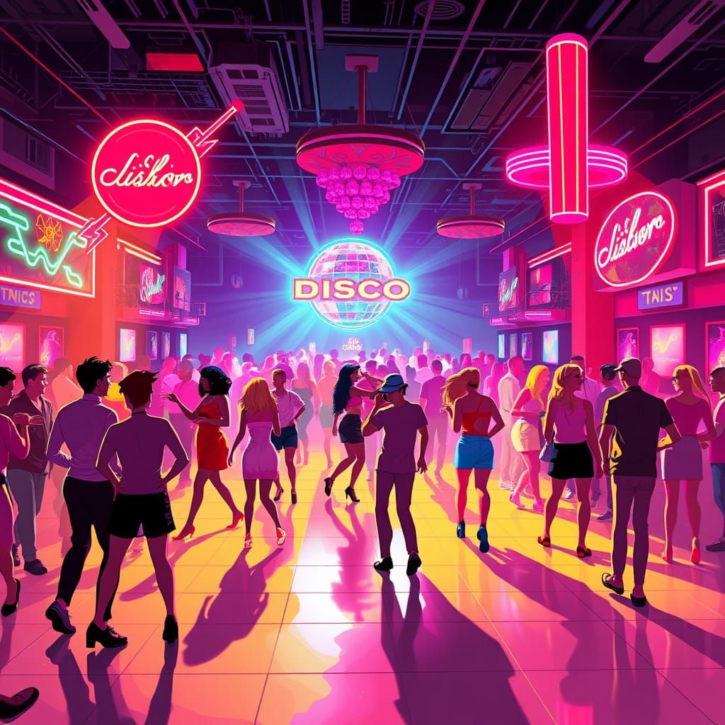 Vibrant Discoteca Scene in Futuristic Style
