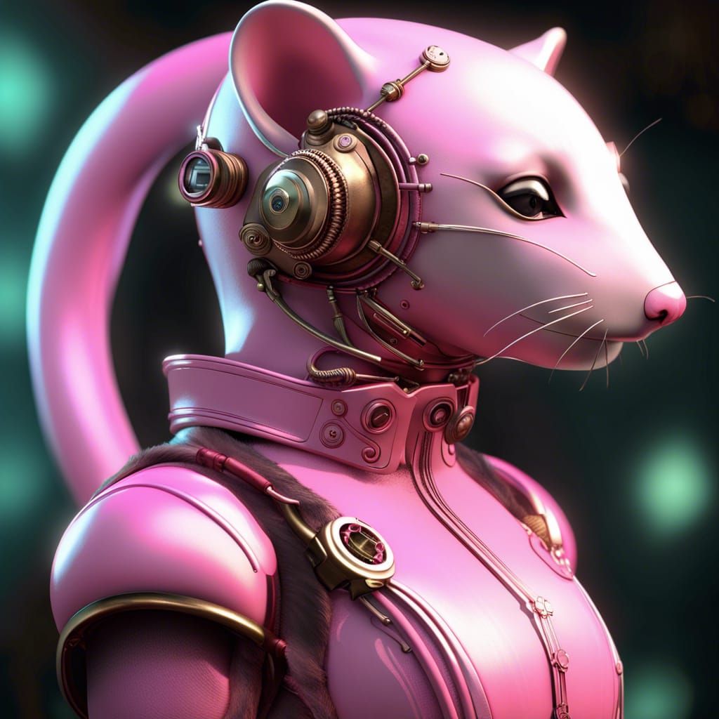 Steampunk Pink Ferret Warframe with Volumetric Lighting