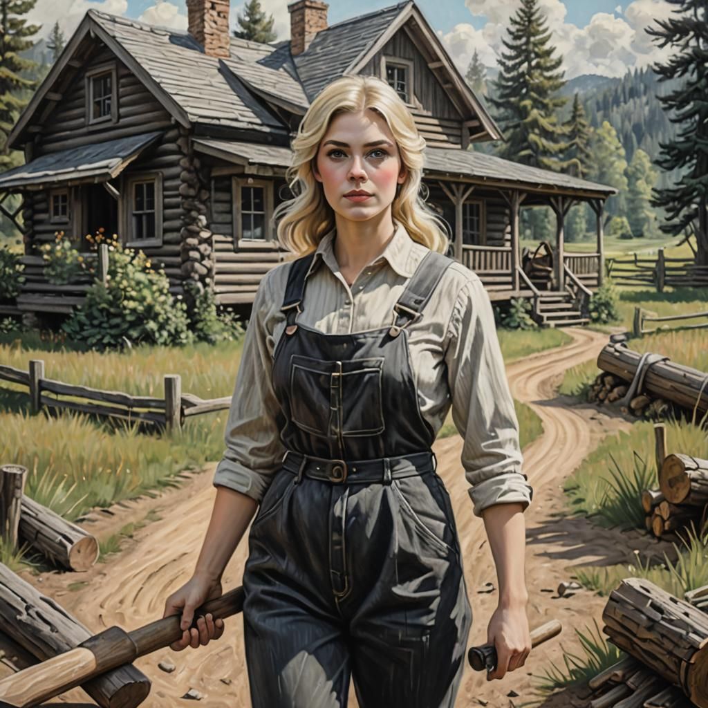 Woman with Pickaxe: Retro Chalk Art in Black and White