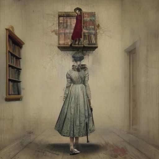 Bloody Drowned Figure in Library: Surreal Art