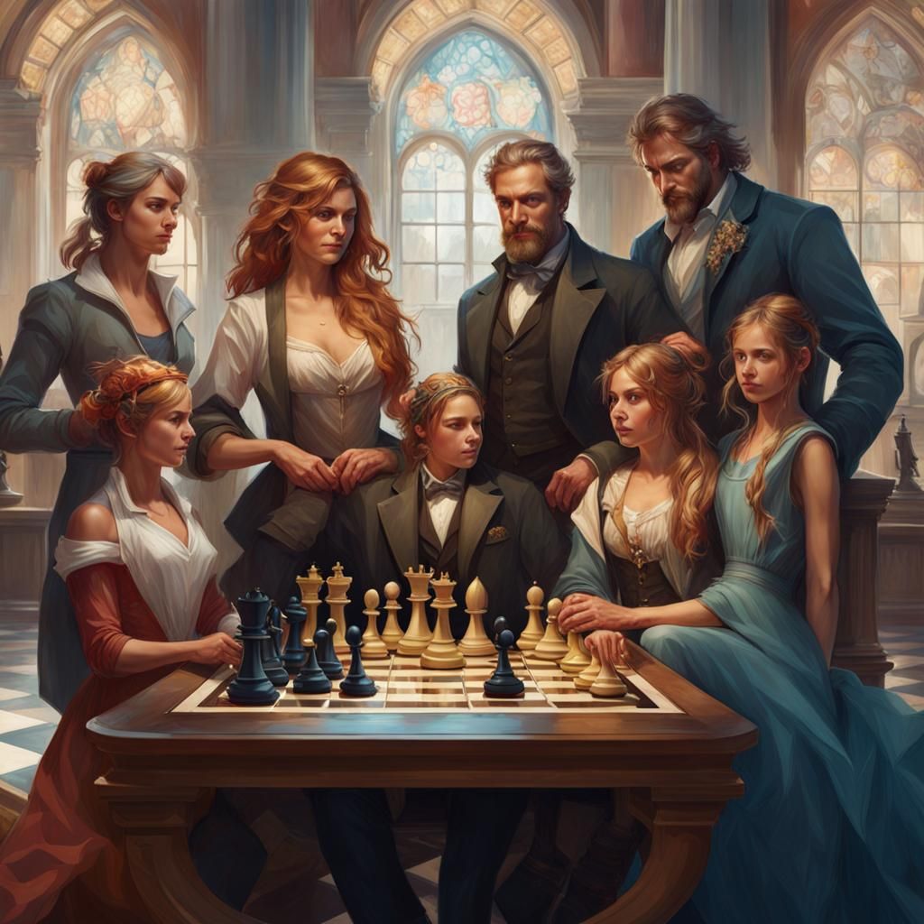 Chess Pieces as Humans in Family Portrait