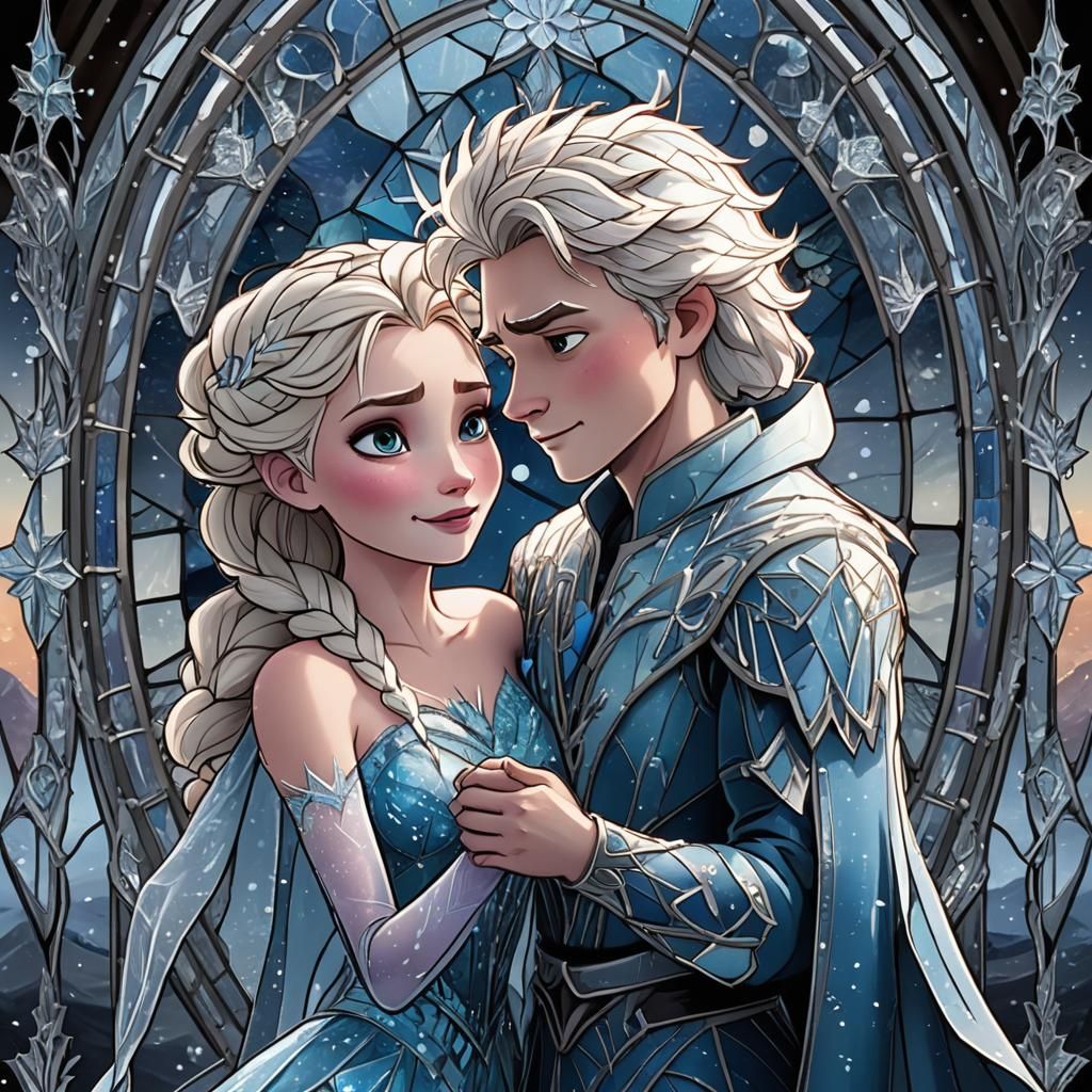 Stained Glass Ice Crystals: Elsa and Jack Frost
