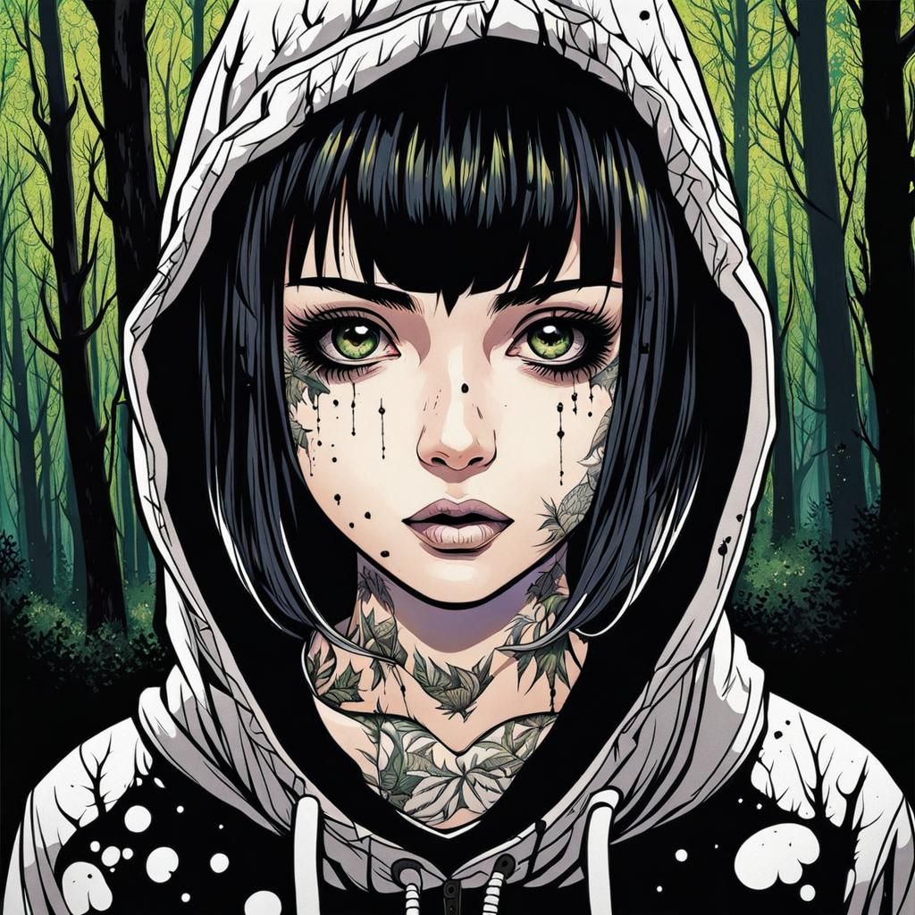 Goth Girl Portrait in Anime Style