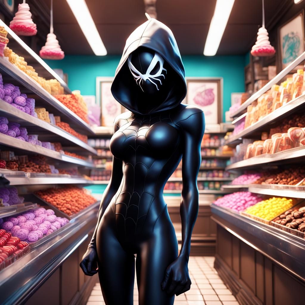Spider-Gwen Venom Symbiote in Candy Shop