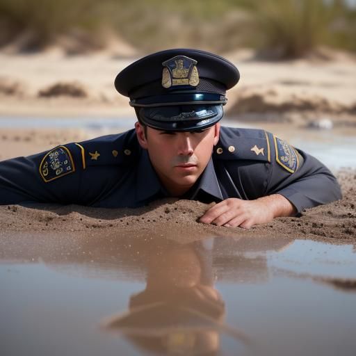 Male Cop Sinking in Quicksand: Professional Photography