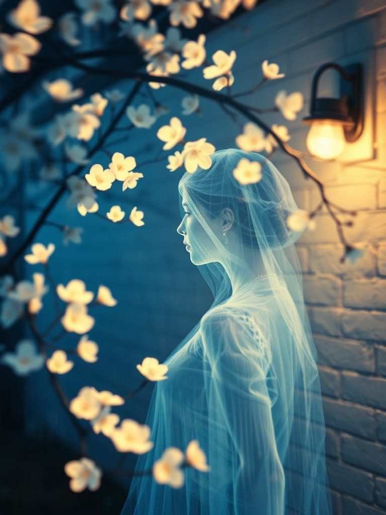 Ghostly Girl in Pointillist Spring Symphony