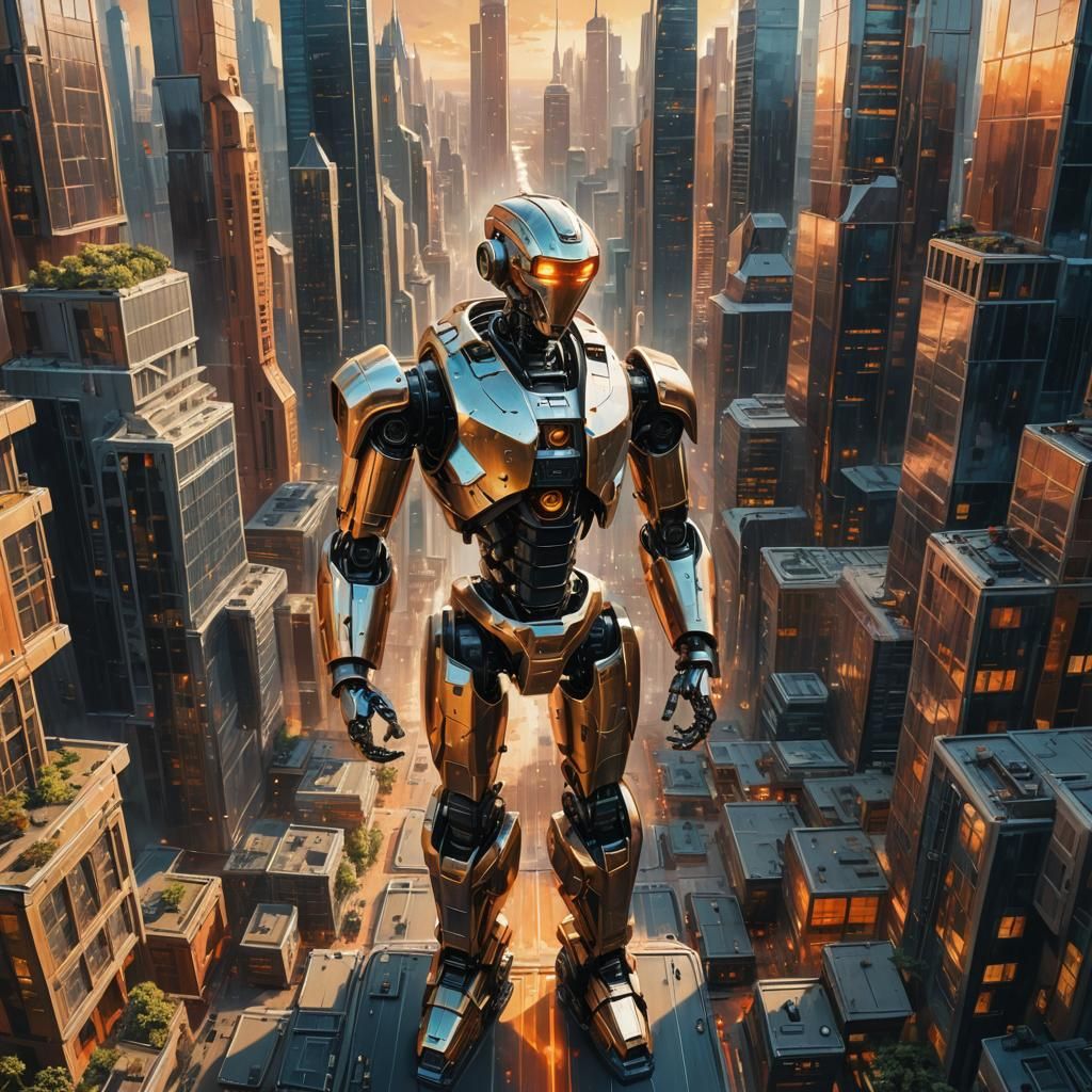 Surreal Cityscape in Vibrant Oil on Canvas