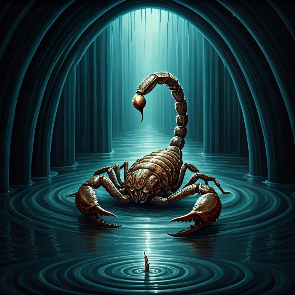 Surreal Scorpion Emerges from Sewer: Visionary Acrylic Art