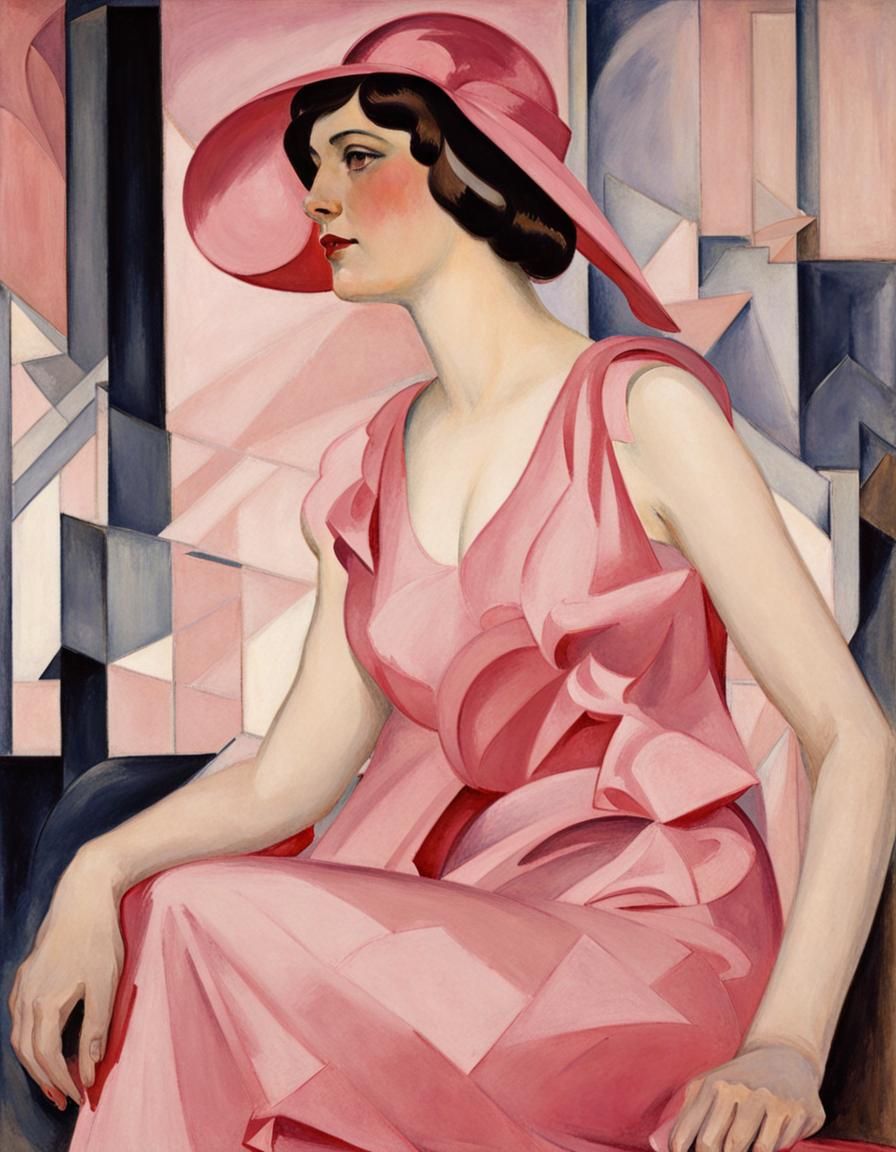 Elegant Woman in Pink: A Precisionist Portrait