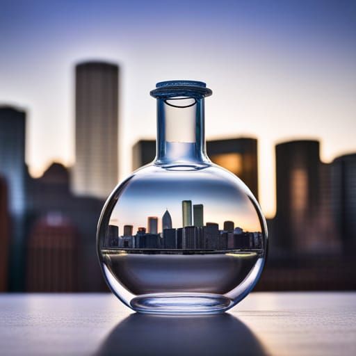 Car in a Bottle with City Skyline