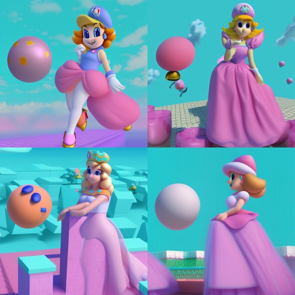 Princess Peach in Vaporwave 3D Rendering