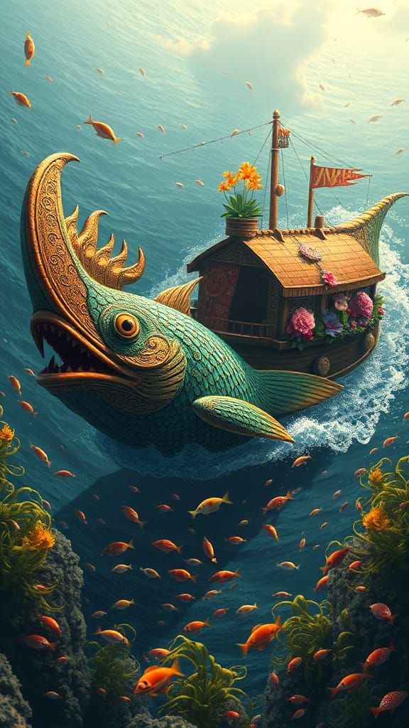 Indian Fish Ship Pulling Noah's Ark in 8K