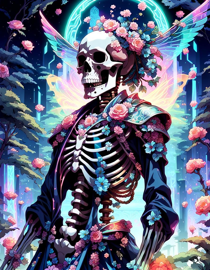 Neon Skeleton in Futuristic Manga Art