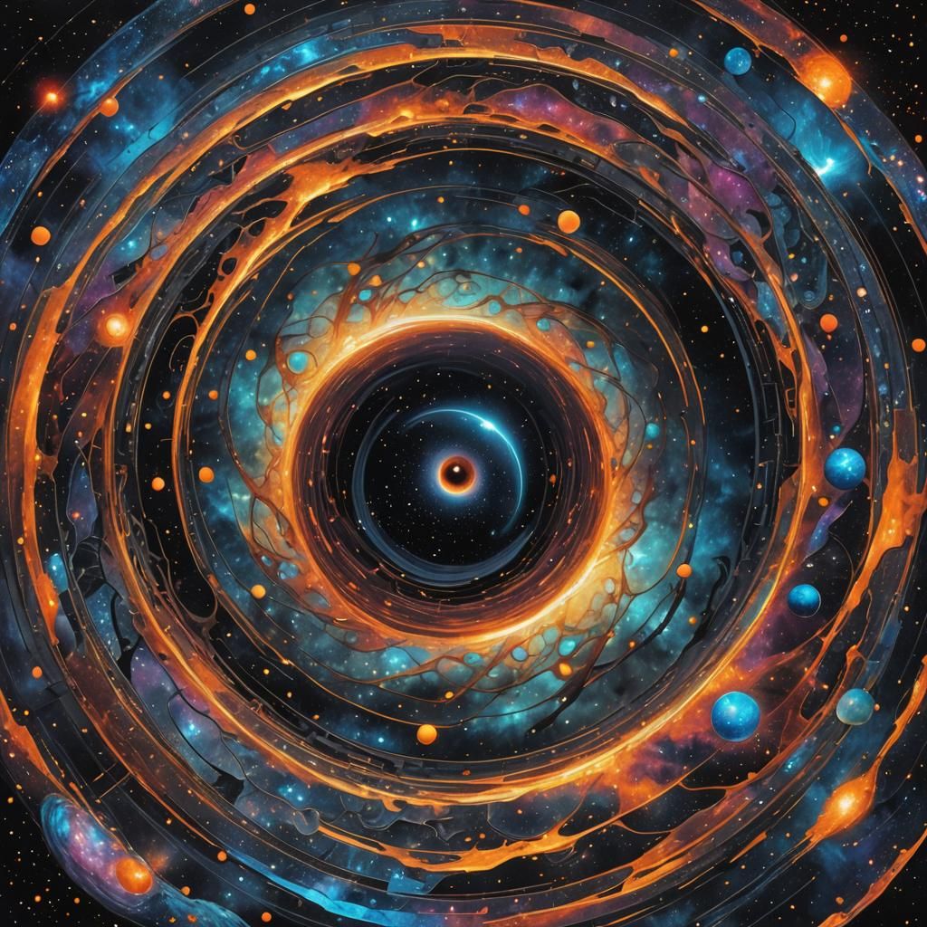 Holographic Black Hole Illustration in Mixed Media