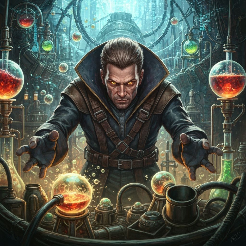 Cybernetic Gorilla Alchemist in a Dark Laboratory