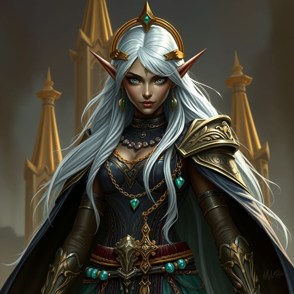 Dark Elf Noblewoman: Divine Elegance and Warrior Grace