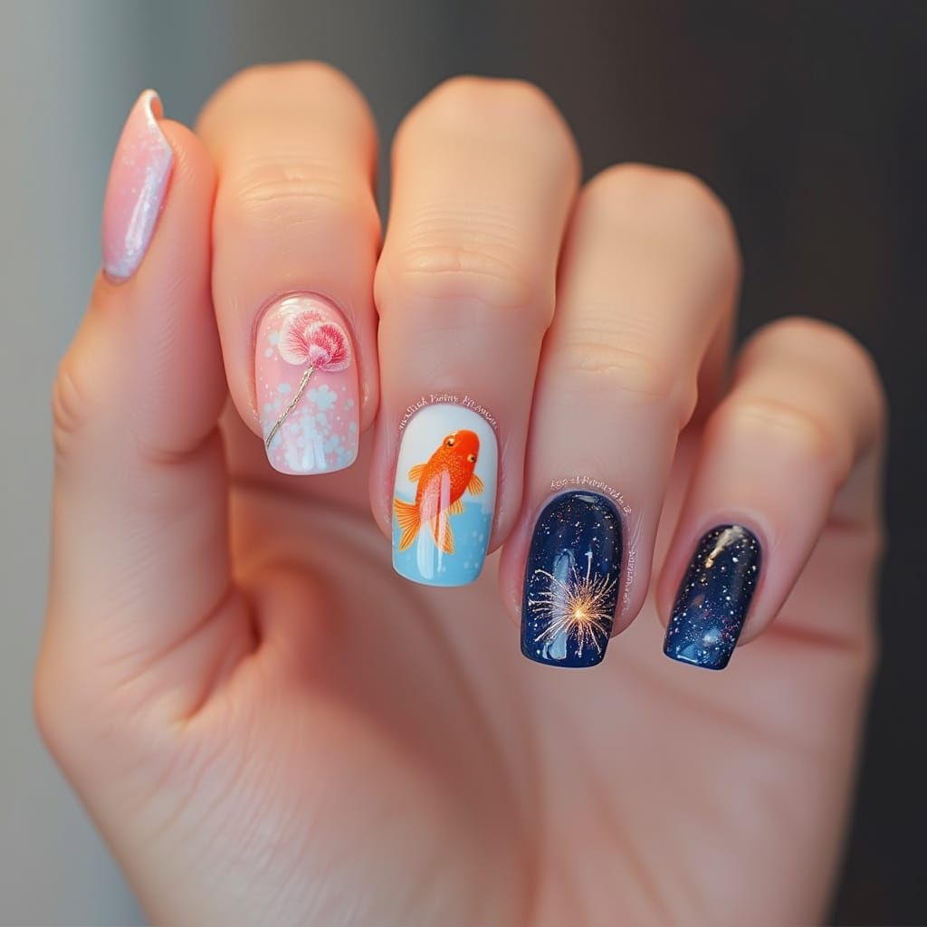 Pastel Nail Art Featuring Japanese Summer Designs