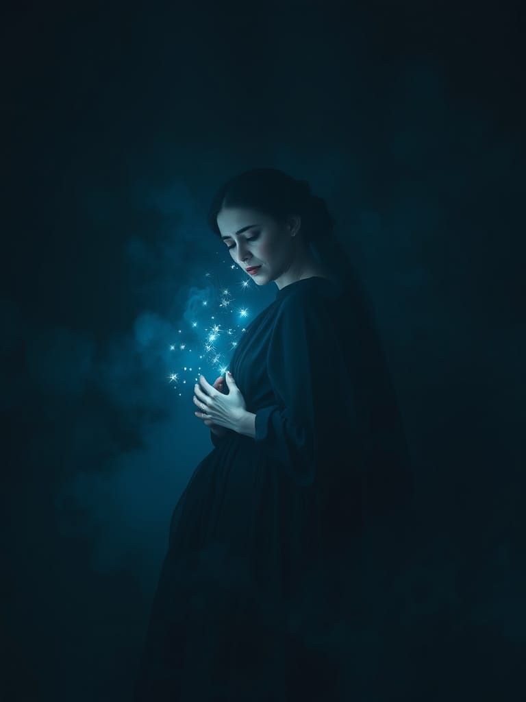 Grieving Mother in Mystical, Dreamlike Atmosphere