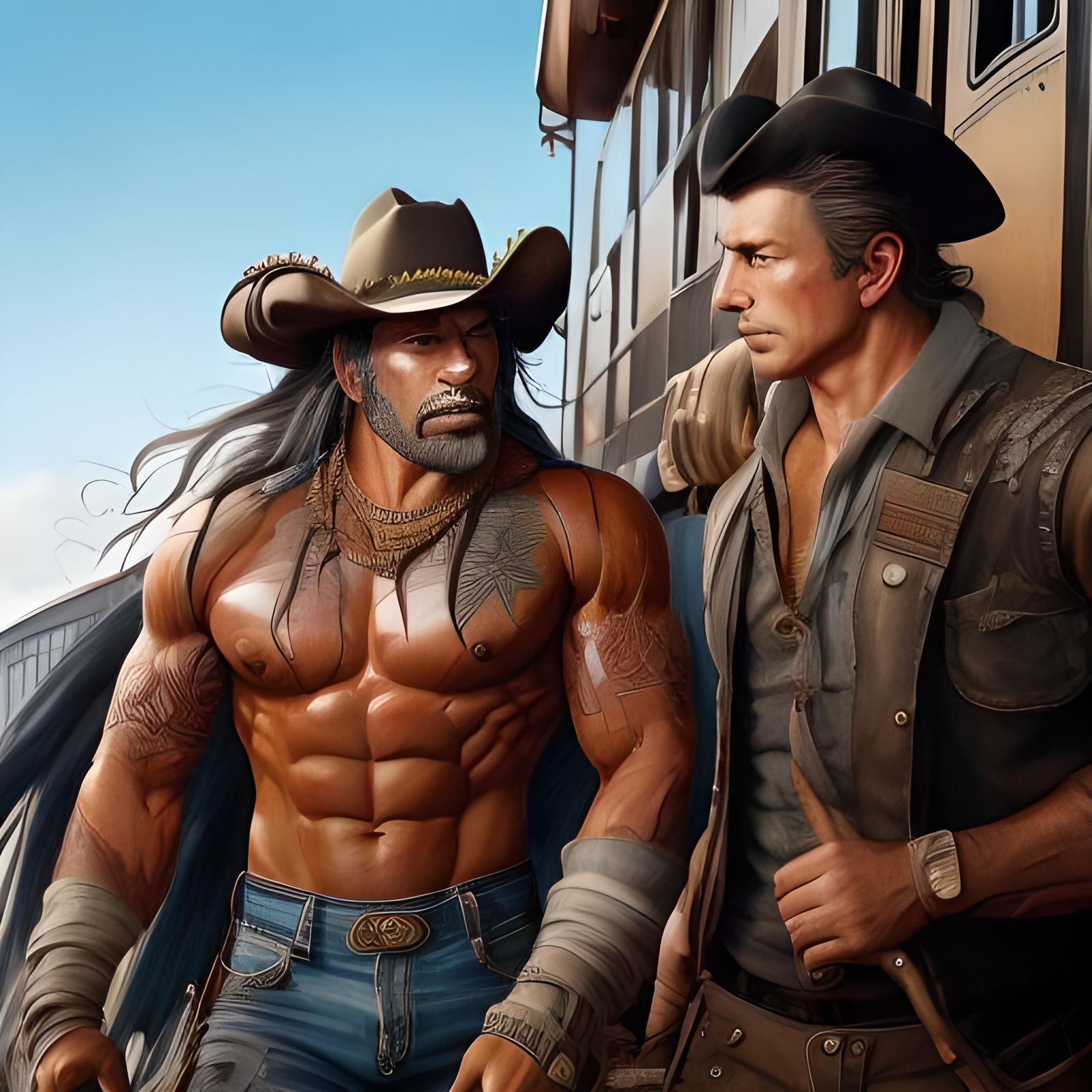 Cowboys Attempt to Board Train in Wild West