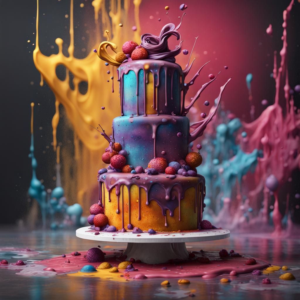 Impressive Cake Sculpture in Watercolour Graffiti Style