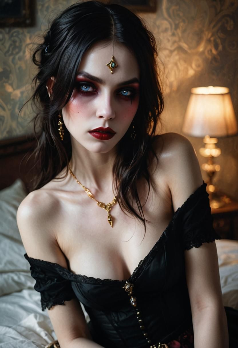 Gothic Vampire Woman Portrait in Dark Fantasy Style
