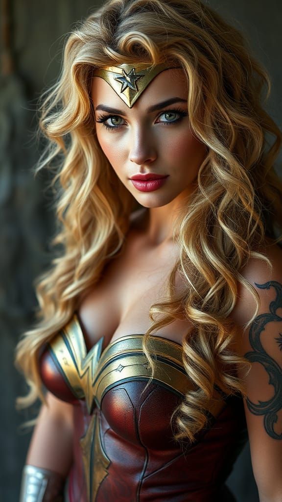 pic1.raw, hot wonder woman , blond long curly hair ,green ey...