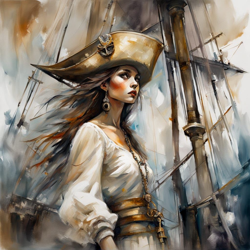Eerie Pirate Girl Portrait in Acrylic Art Style