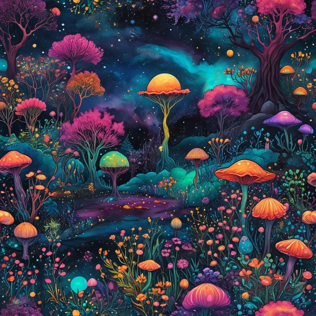 Vibrant Alien Landscape in Anime Art Style
