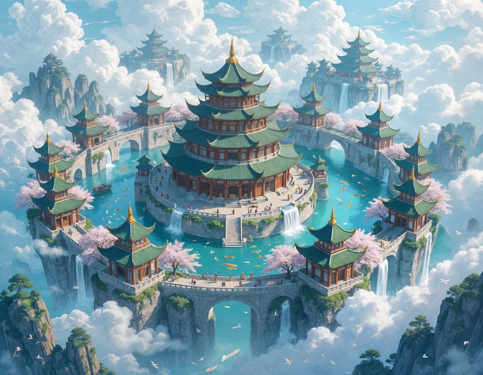 Floating Temple Archipelago: Divine Aerial View