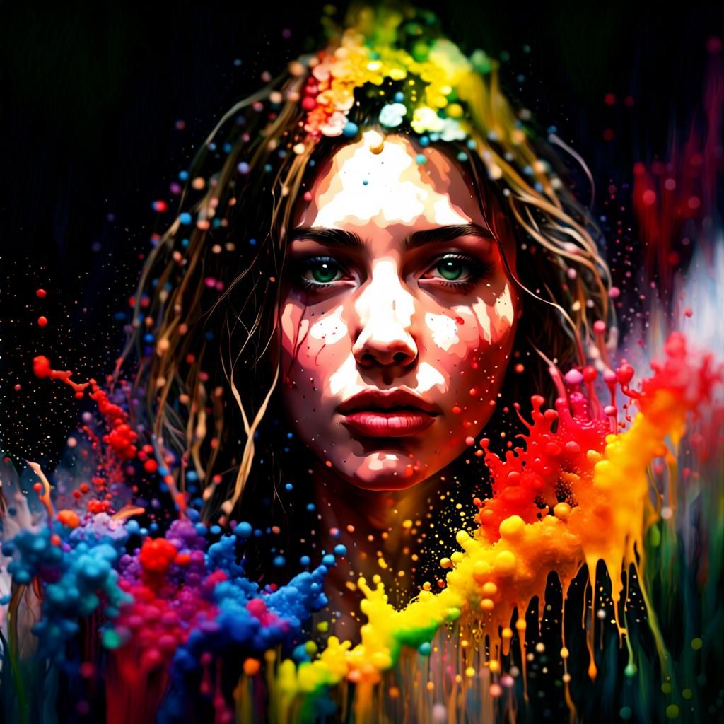 Art in the style beautiful young woman Splash art, lighting deep color watercolor, W.L.O.P, dynamic hyperrealistic...