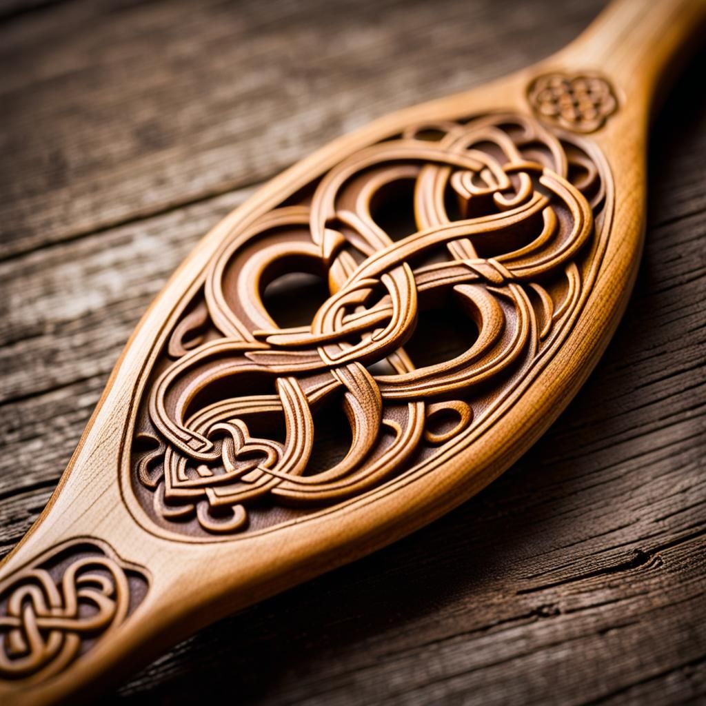 Intricately Carved Wooden Celtic Love Spoon