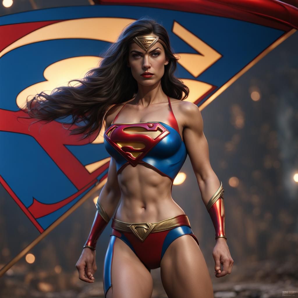 Female Superman in Bikini: Detailed Fantasy Art