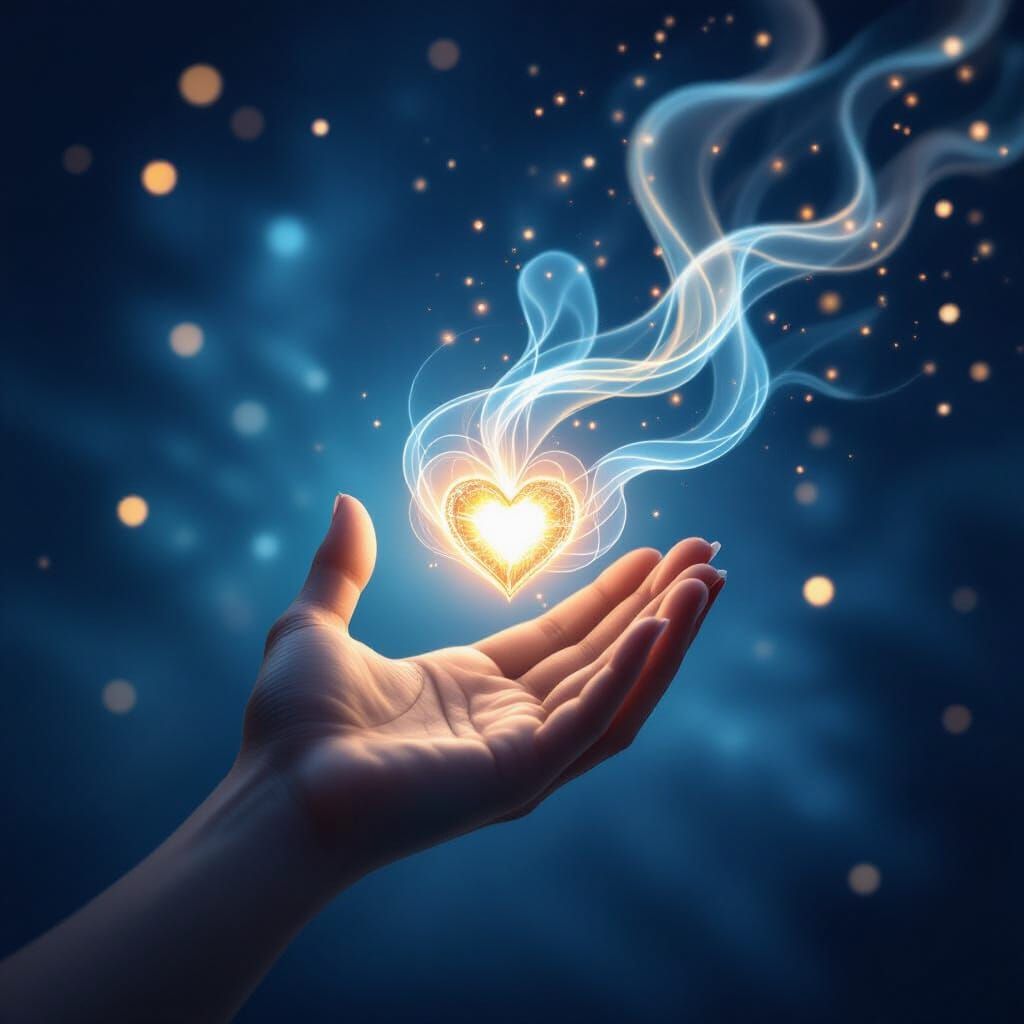 Ethereal Hand Holding Luminous Memory in Cosmic Dreamscape