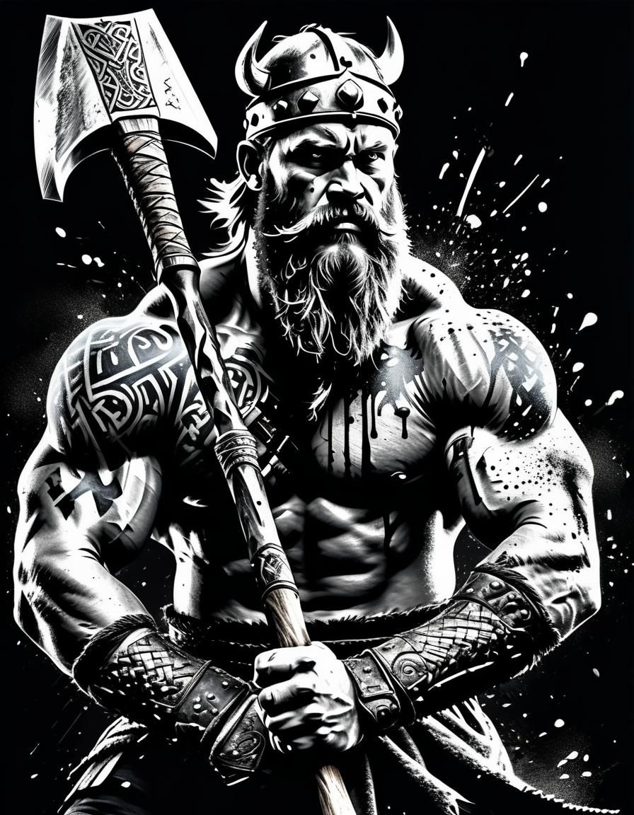 ink-splatter art of one Viking King