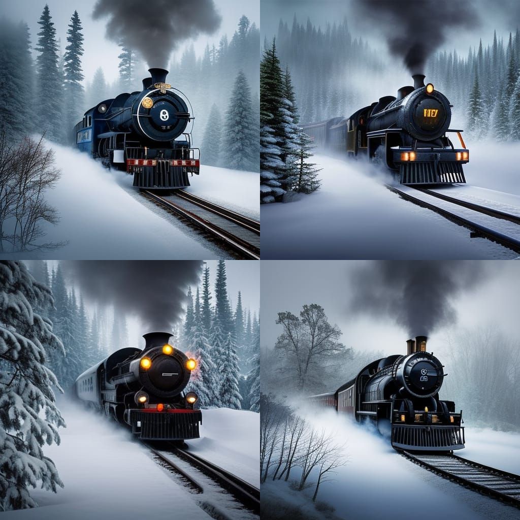 Dramatic Polar Express Steam Train Painting