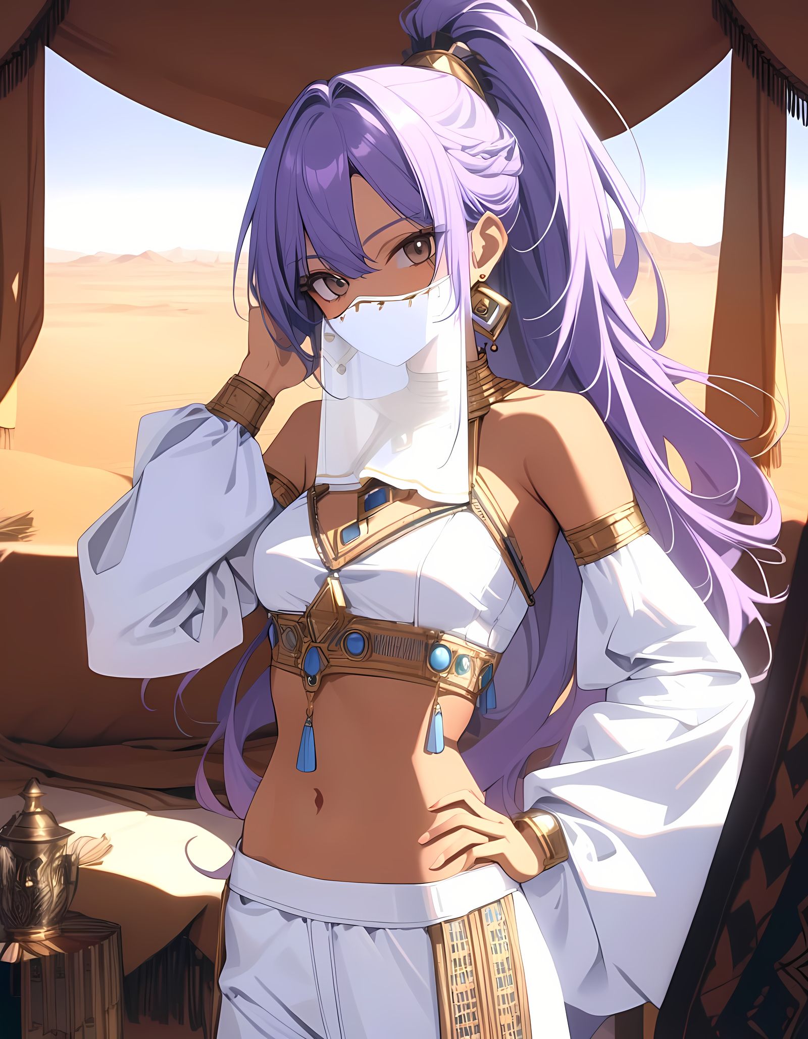 Woman in Arabian Tent with Purple Hair